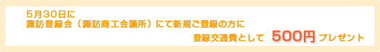 5��16�A30���ɐz�K�o�^��i�z�K���H��c���j�ɂĐV�K���o�^�̕��ɓo�^��ʔ�Ƃ���500�~�v���[���g