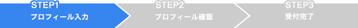 STEP1 プロフィール入力　STEP2 プロフィール確認　STEP3 受付完了